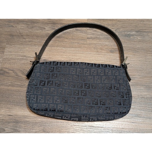 Vintage Fendi Zucca Baguette ShoulderCanvas Baguette Bag Black